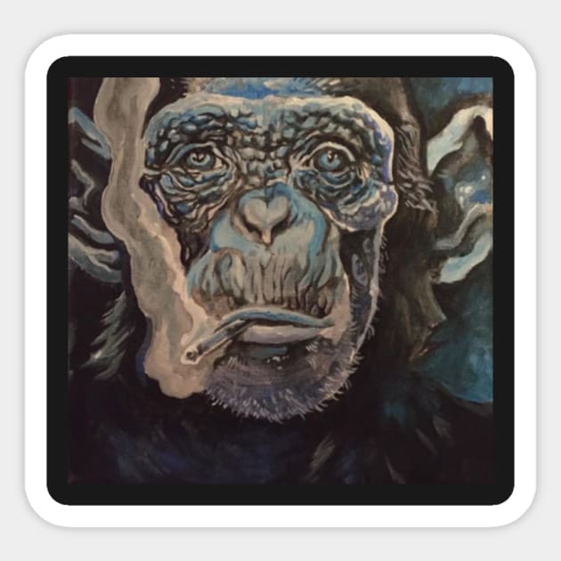 smoking monkey chimpanzee Sticker by charlesstat3